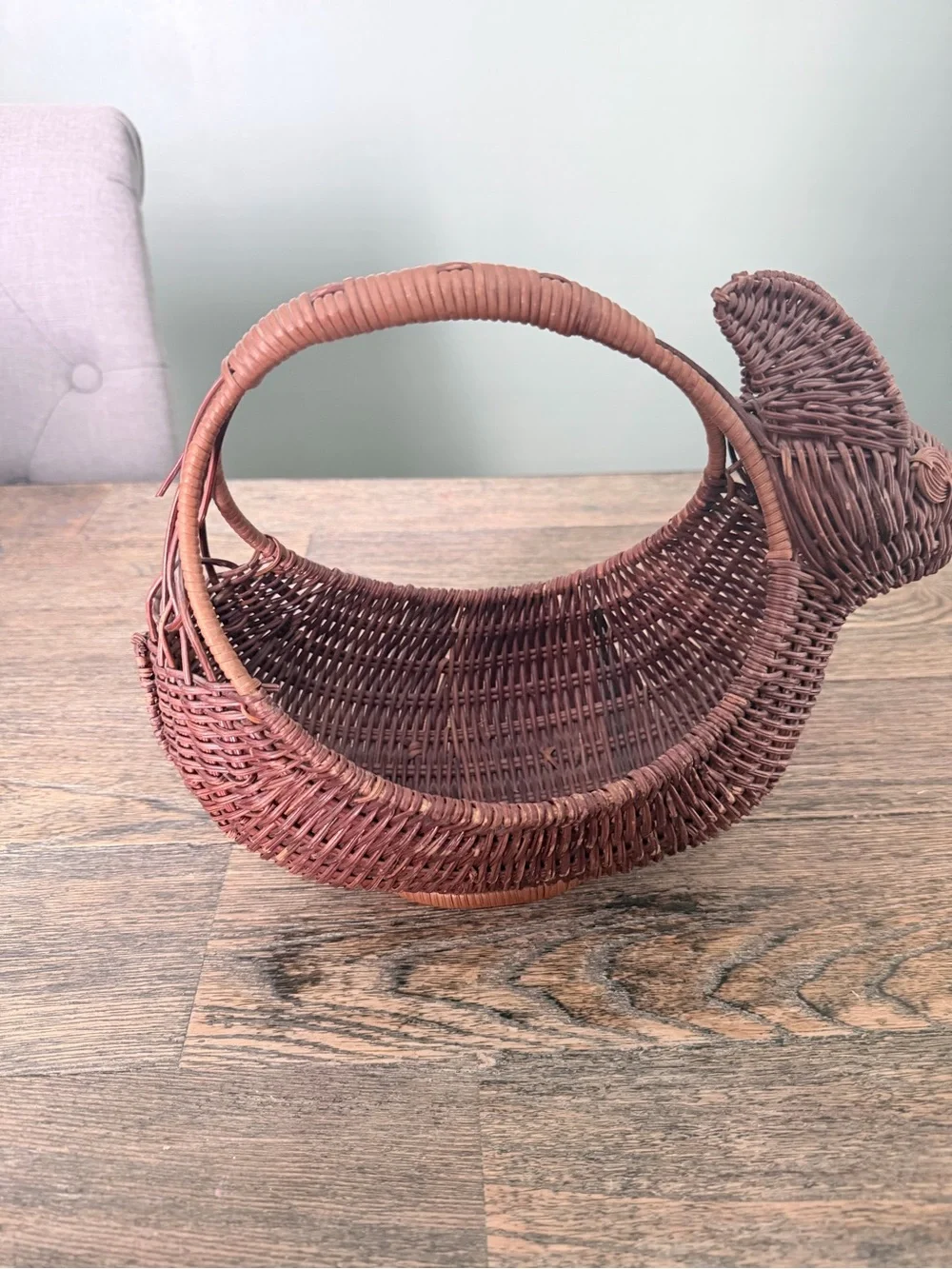 Handwoven Bunny-Shaped Rattan Basket - Rustic Brown